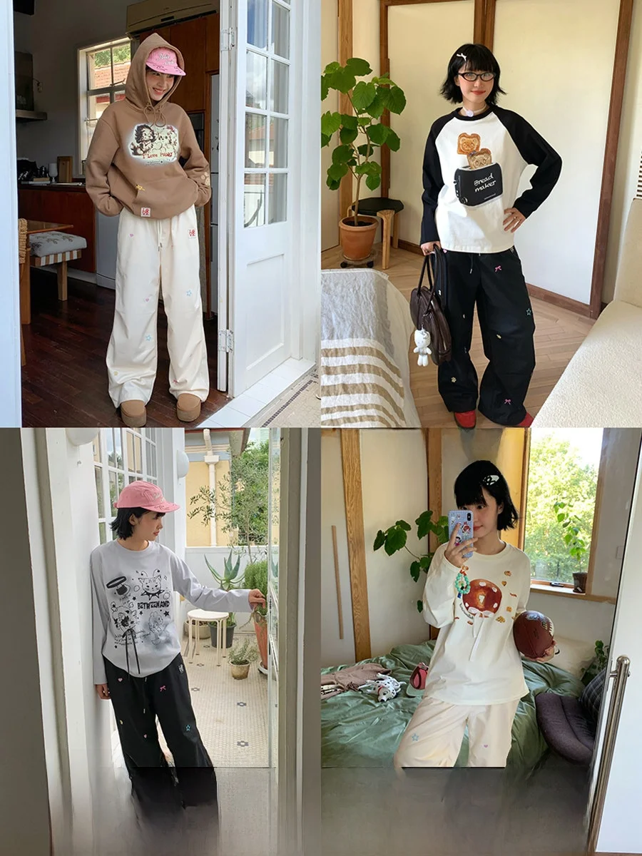BENAND Casual Embroidered Work Pants Women Slimming Dual Color Long Pants Not Showing Leg Shape Original Style Natural Waist