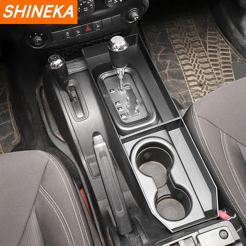 SHINEKA Stowing Tidying Gear Shift Panel Storage Box for Jeep Wrangler JK 2011-2017 Car Interior Organizer Accessories ABS Black