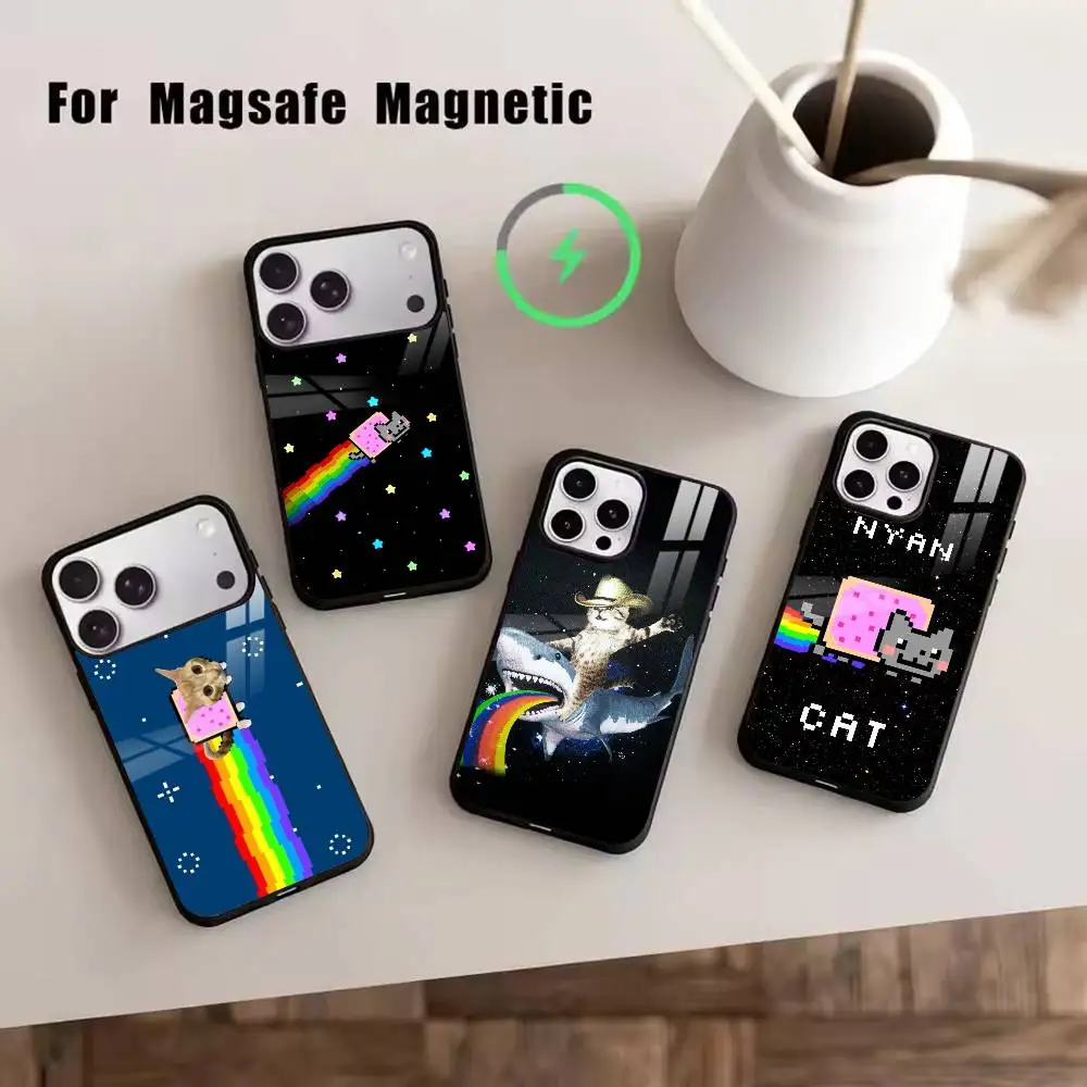

Cute N- Nyan C- Cat Phone Case For iPhone17,16,15,14,13,12,11 Plus,Pro Magnetic with Magsafe Wireless Charging