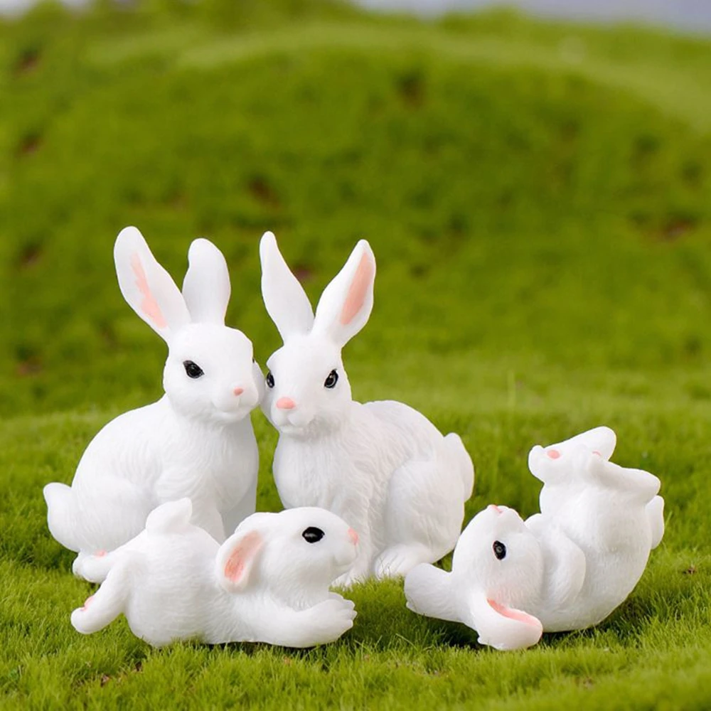 Cute Mini Rabbit Ornaments Resin Craft Animal Bunny Figurine DIY Fairy Garden Decoration Easter Miniature Figurine Home Decor