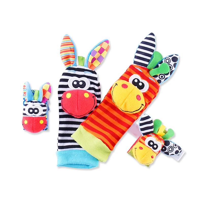 Hochet pour bébé, jouets, animaux en peluche mignons, hochet de poignet, chaussettes de recherche de pieds de 0 à 12 mois, cadeau pour nouveau-né, garçon et fille, 2 pièces/ensemble