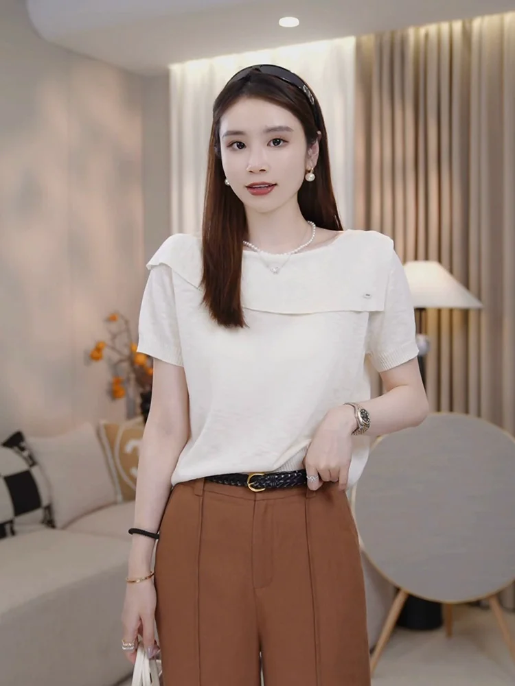 Faionable Knitted Crew Ne ort Sve Base irt Casual Versatile Top da donna Coreano Sle Taglio dritto Estate Nuovo arrivo