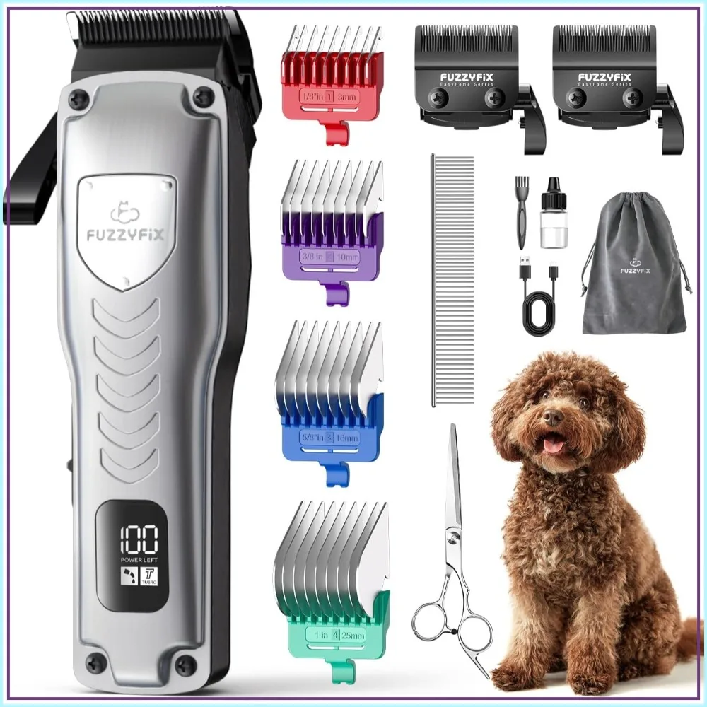 

Professional Dog Clippers for Thick Coats, Cordless Grooming Kit with 2 Detachable Blades