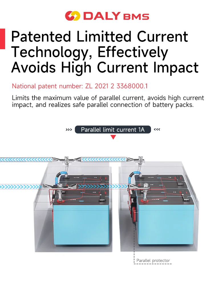 DALY Smart Lifepo4 BMS 3S 4S 8S 10S 12S 13S 16S 24S 12V 24V 36V 48V BMS con BT y módulo paralelo 1A para paquetes de baterías 18650