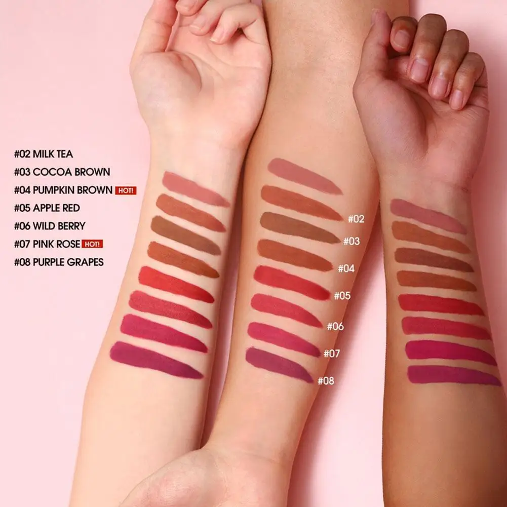 O.TWO. O Matte Lipstick Waterproof Liquid Lipstick Long-lasting Nonstick Cup 24 HRS Velvet Ink Lip Tone 8 Color Lip Glaze