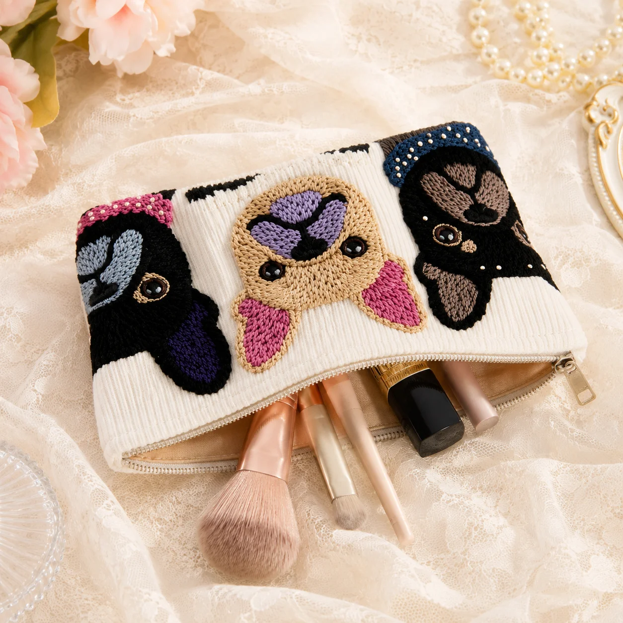 Embroidered French Bulldog Cos - đánh giá và giá Travel Accessories Toiletry Bag