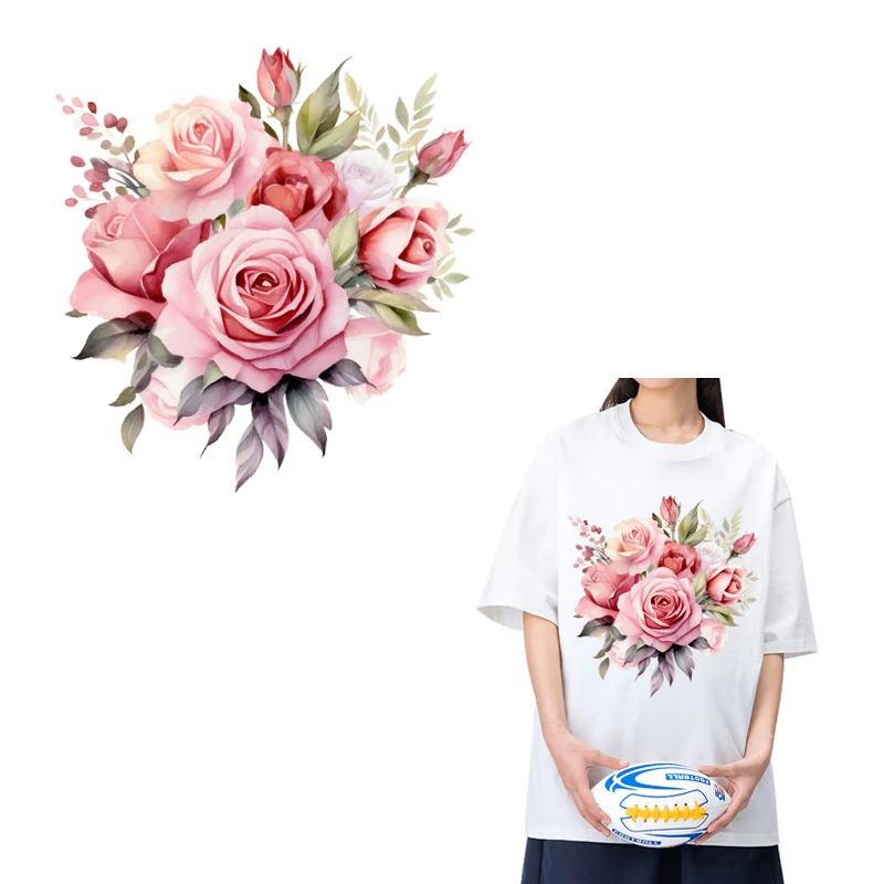 Watercolor pink rose wedding effect picture handflower illustration t-shirt Heat Transfer Printing Heat transfer decals washable