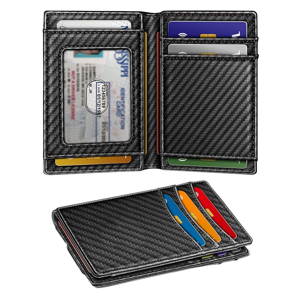 

Portable Oil Wax Men's Wallet Anti-Theft Double Fold RFID Short Purses Multifunctional Large Capacity Coin Pocket Male