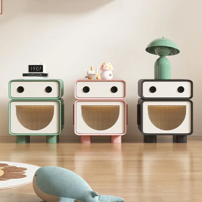 Solid wood bedside table Cream wind French light luxury bedroom Small apartment creative robot Multifunctional locker