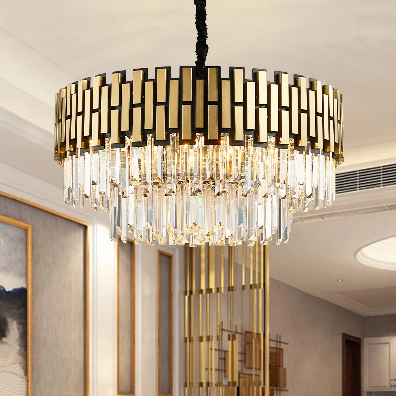 Starry High Quality Crystal Pendant Light, Brilhando Cor Dourada, Grande Lustre Do Hotel, Iluminação Da Sala De Estar, Luxo