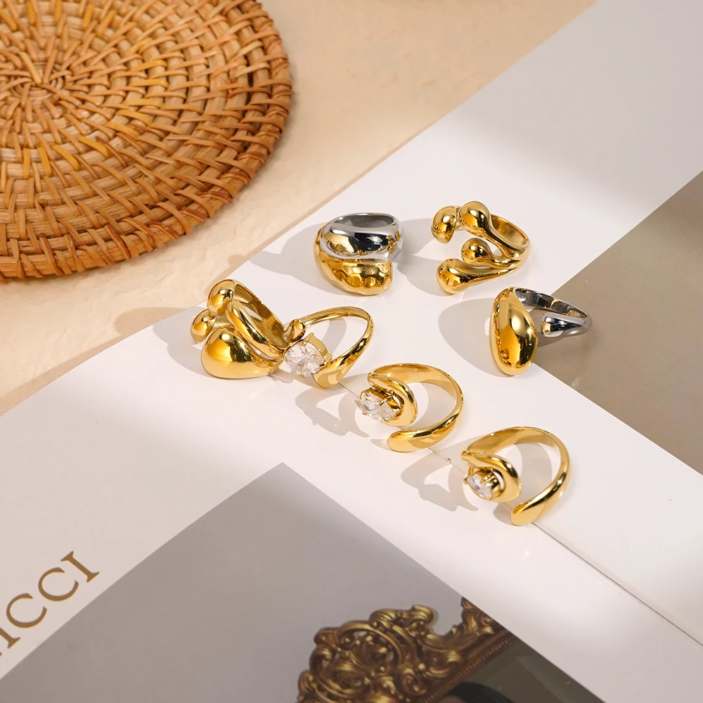 

ENFASHION Anillos Mujer Rain Drop Ring For Women Stainless steel 18K Plated Gold Fashion Jewelry Cocktail R254475 R254476 254477