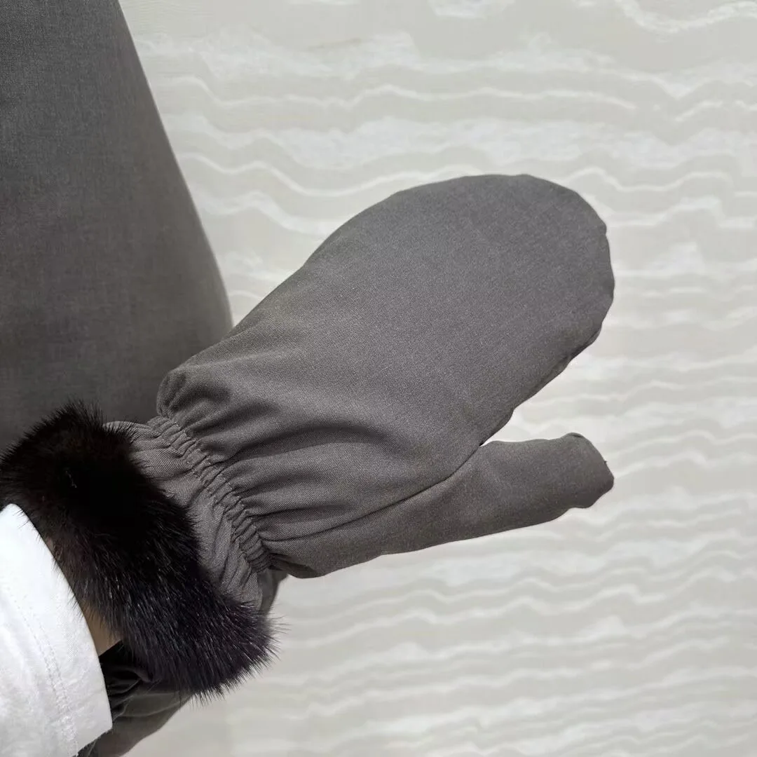 Neue Winter Luxus Nerz Pelz Kragen Patchwork Dicke 160g Weiße Gans Unten Jacke Frauen Mit Handschuhe Alte Geld Stil casual Mantel