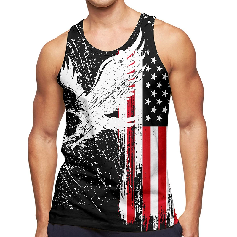 3D US America National Flag Graphic Tank Top Gym Clothing Men Summer Streetwear Basketball Vest Quick Drying Sleeveless y2k Tops