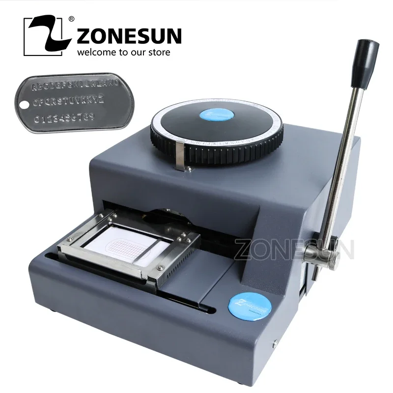 ZONESUN Dog Tag Military engraver Machine Manual Embossing Machine Stainless Steel Metal PVC Number 52 letters Characters Custom