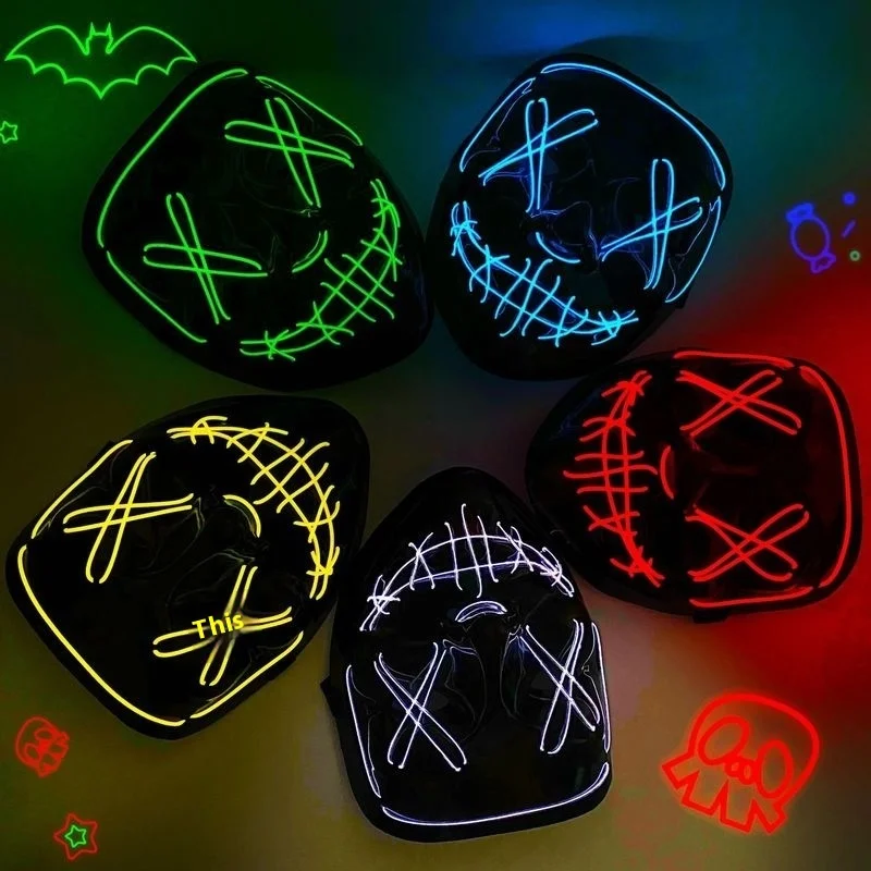 

Halloween Costume A Best-Selling Halloween Glowing Mask A Terrifying Ghostly Face With Led Lights New Party And Dance Props