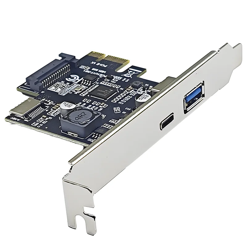 PCIE kartu ekspansi tipe-e, USB 3.0 + Tipe C + kartu ekspansi dengan daya SATA NEC720201 pengontrol Chip PCI Express X1 USB3.2 GEN1 5G