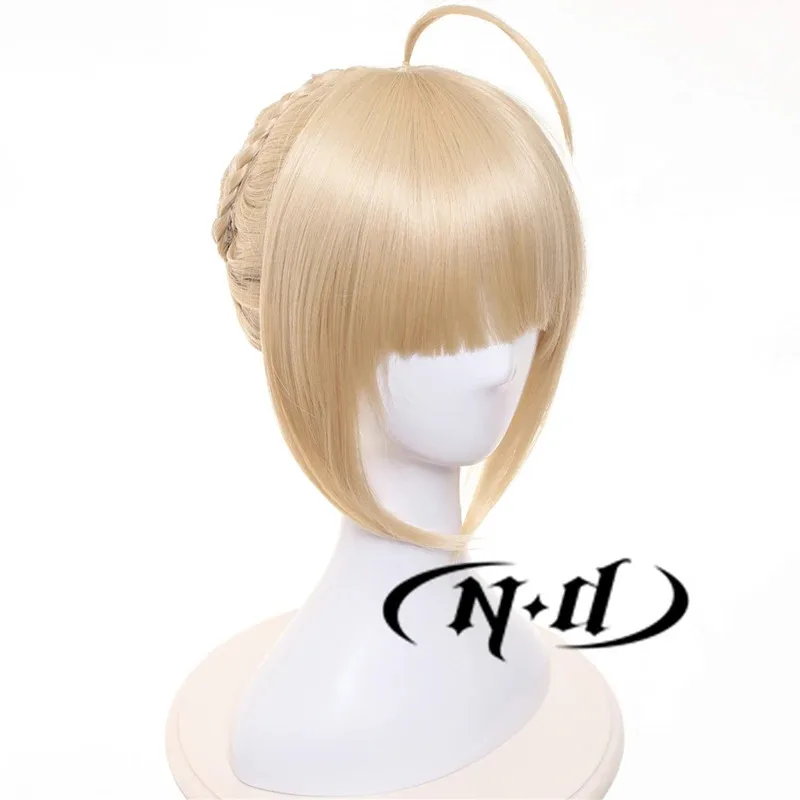 DY2025ND Anime Fate Stay Night Artoria Pendragon Saber Cosplay Hair Wigs Long Light Gold Ahoge Disk Hair Cosplay Wigs for Comic