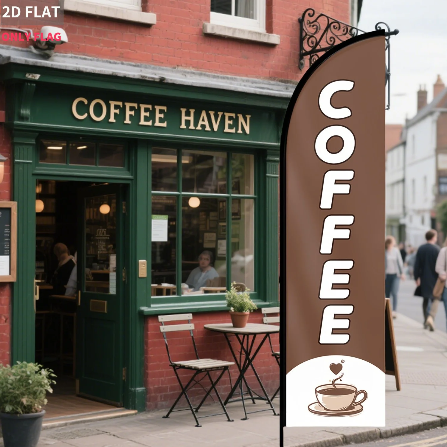

1pc 2D FLAT Coffee shop Outdoor Polyester feather flag, Single Sided Coffee shop advertisement, Coffee shop decoration
