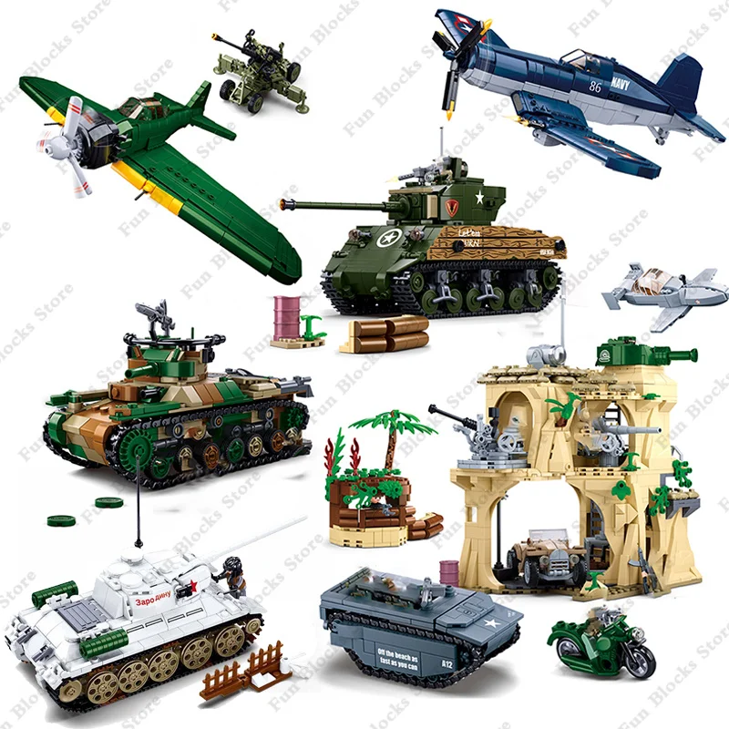 Batalla de Iwo Jima, Segunda Guerra Mundial, Set de Bloques de Construcción de Vehículos Militares, Tanques, Aviones de Combate, Camiones, Figuras de Soldados y Armas de la Segunda Guerra Mundial