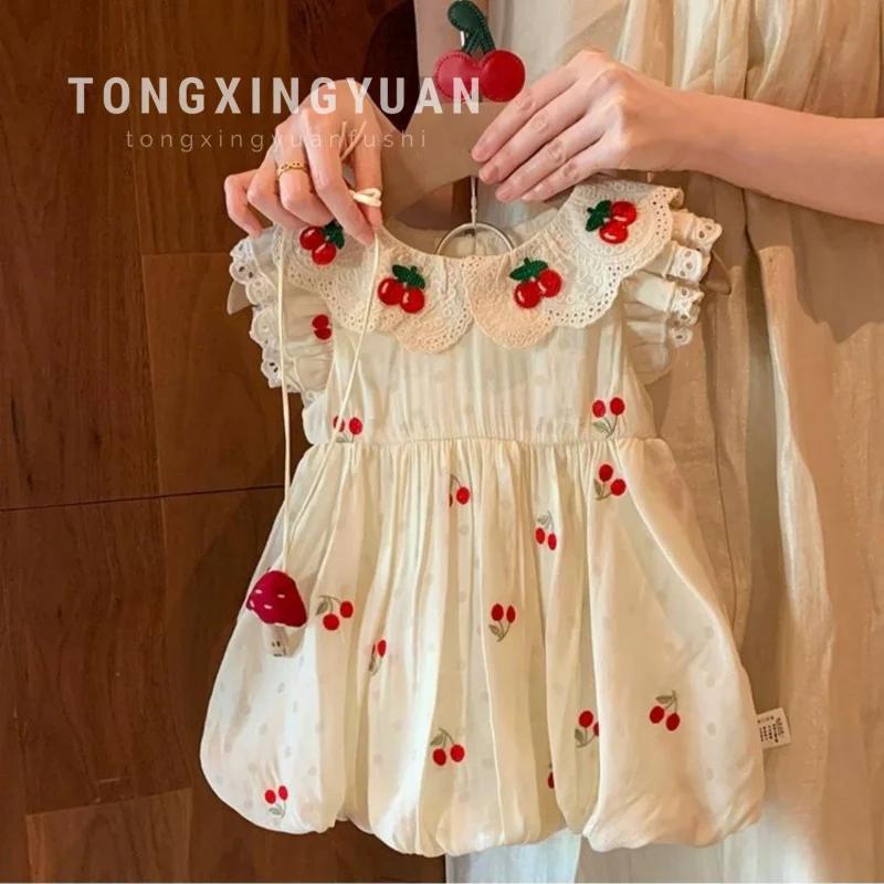 

Girls SweetDress Summer2025New Style Little Girl Baby Fashionable Fresh Cherry Dress