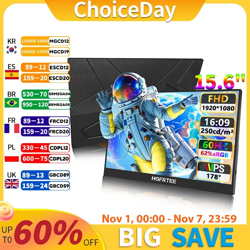 

15,6-дюймовый FHD 62% sRGB 250 нит, ультратонкая задняя подставка, портативный монитор для телефона, игрового ноутбука