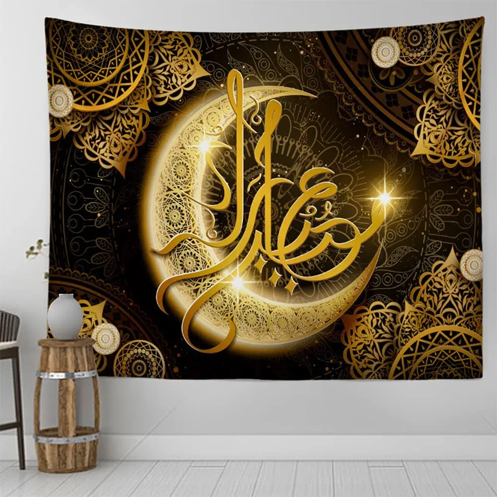 

Moon Tapestry Retro Art Moon Ramadan Festival Muslim Trippy Polyester Tapestries Bedroom Aesthetic Home Room Decor Wall Hanging