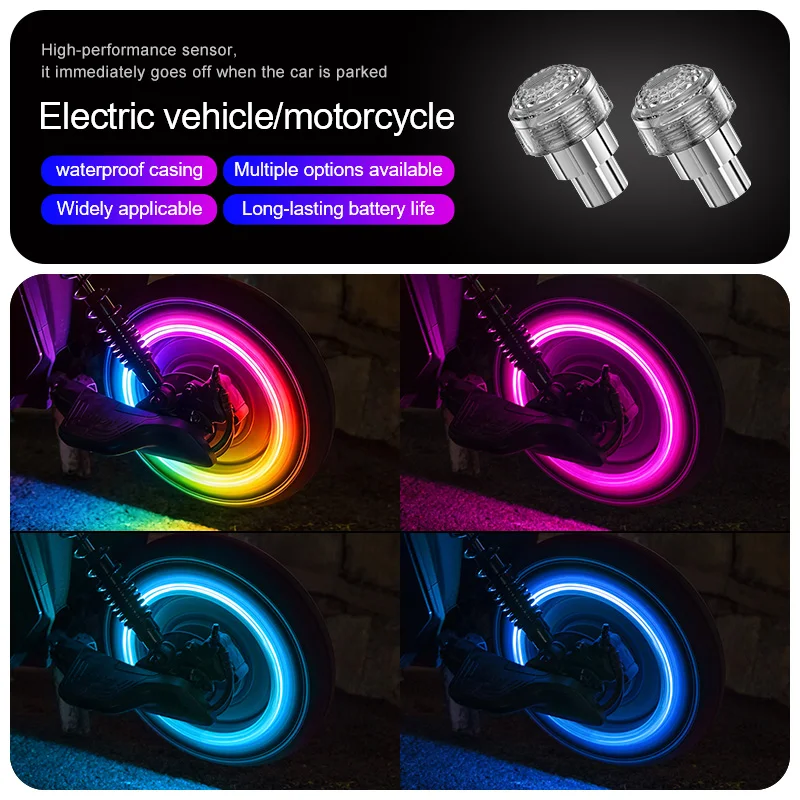 Motorcycle Rim Light, Seven-Color Flashing Decorative Light for Electric Bike Tire Valve, Car Valve Light, Wheel Light image 3