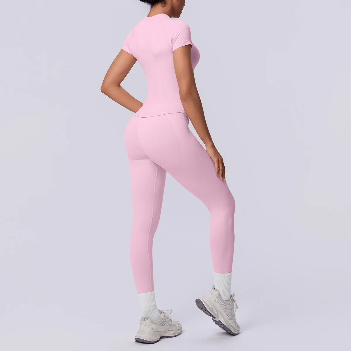 Rooftrellen New 2PCS/set Yoga Set Summer Quick Drying Fitness Sports Workout Top T-Shirt High Stretch Seamless Yoga Leggings Set - view 6