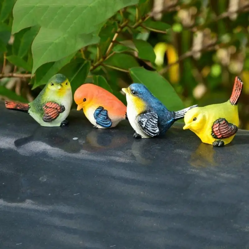 QX2E 4Pcs Miniature Bird Decorative Figurines Bird Figures Animal Model Garden