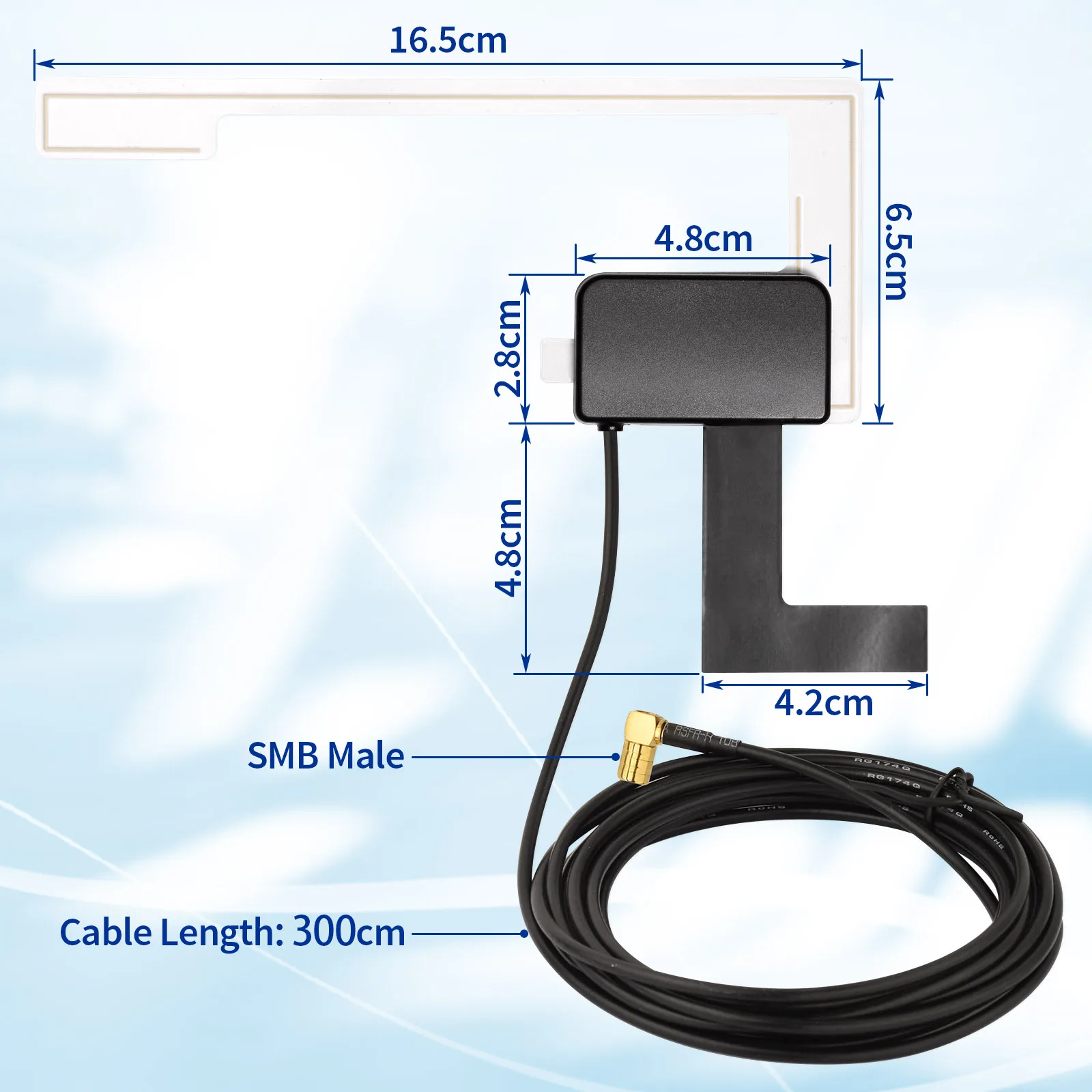 Superbat DAB/DAB+FM/AM Car Radios Amplified Aerial of Internal Glass Mount Antenna SMB Female for DAB Car Radio Pioneer Clarion