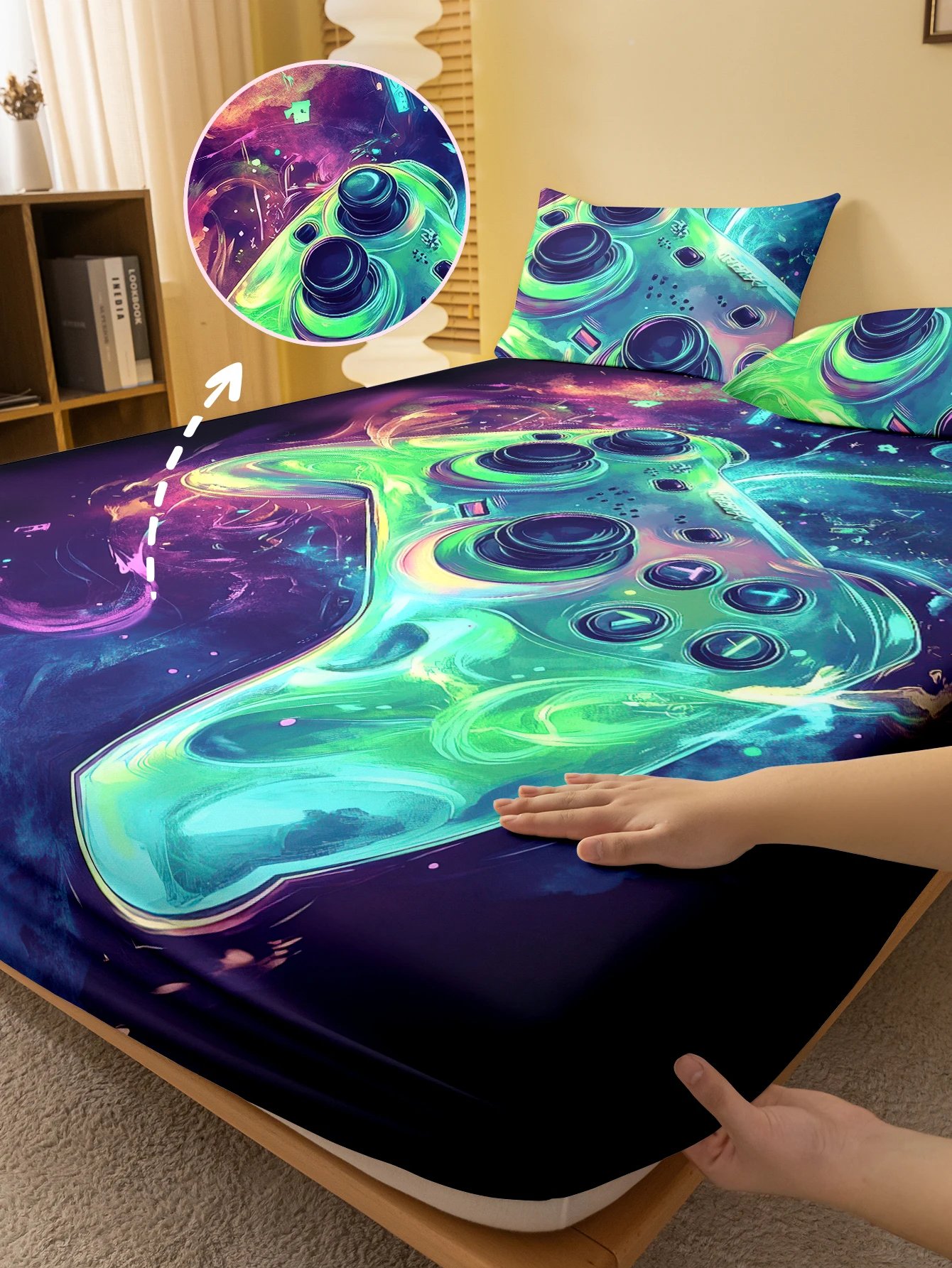 

1 простая современная игровая ручка с цифровым принтом, матовая простыня, покрывало для кровати с принтом в спальне, постельное белье (без наволочки)