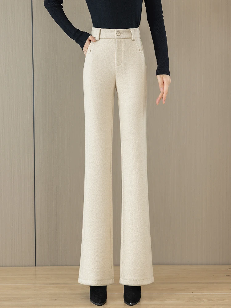 

High Waist Woolen Flared Pants Women's Casual Straight Leg Pants Thickened Autumn Winter Fashion Korean Style Commute Wind
