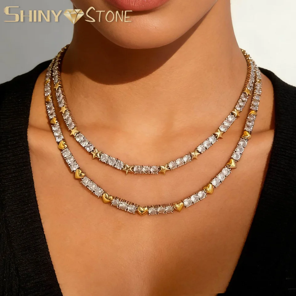 2026 New Iced Out Cross X shape Necklace Gold Silver Color 3MM