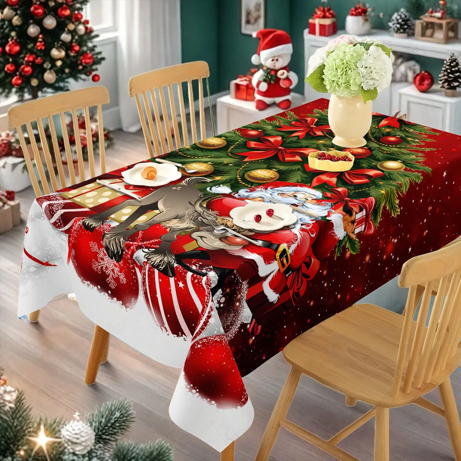2026 panos de mesa de natal árvore de natal vermelha impressa à prova d' água oilproof para casa ornamento natal ano novo decoração de natal