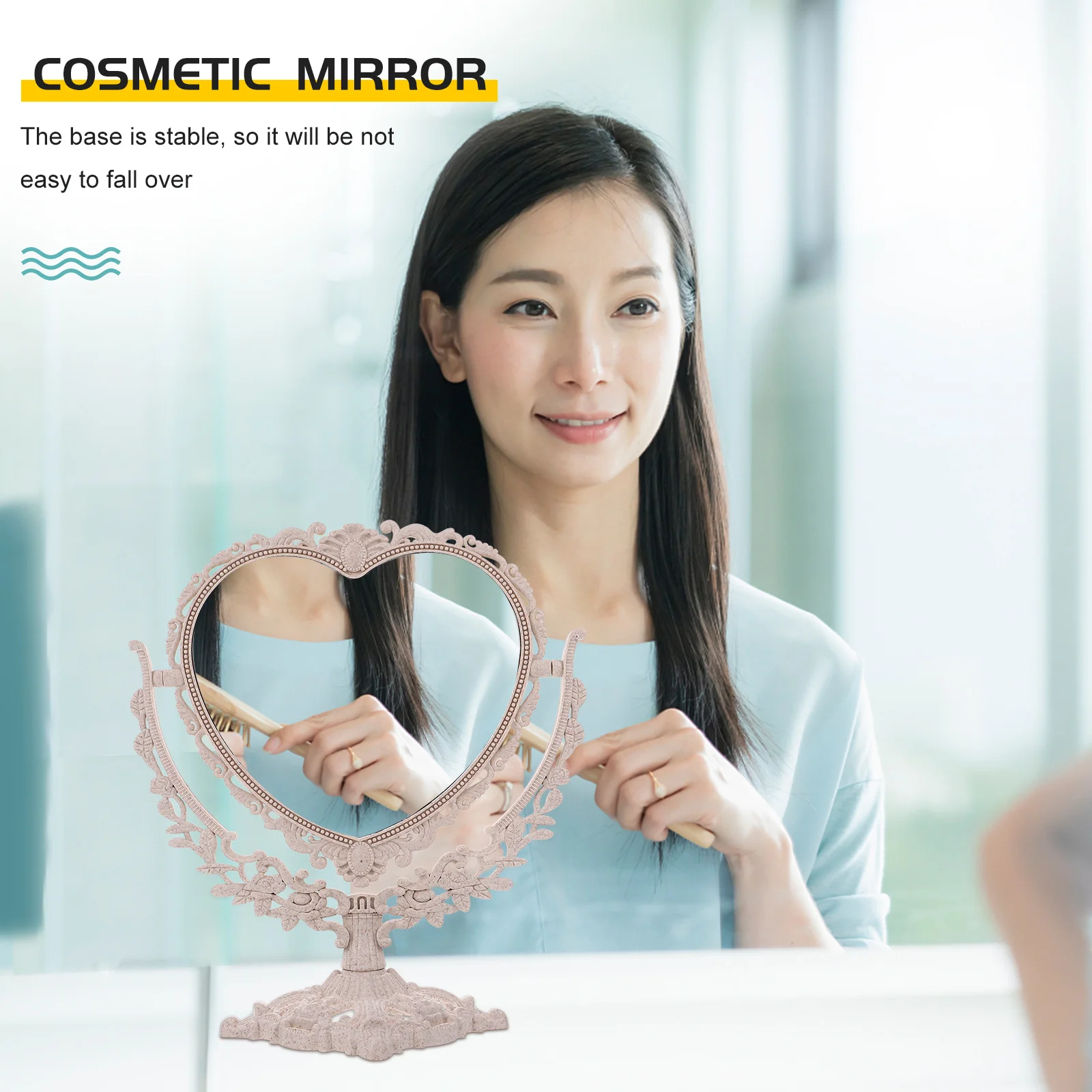 1-個レトロガラスクリアデスクトップミラー女性メイクツールホームミラー細かい細工安定したベースギフトメイクツール