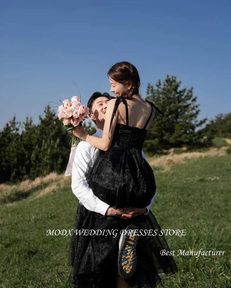 MODX Simple Silk Organza Wedding Party Dresses Korean Photoshoot Straps Ankle Length Prom Evening Gowns Corset Back