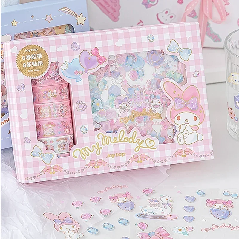 Imagem -05 - Sanrio Kuromi Cinnamoroll Melodia Adesivos Caixa de Presente Anime Kawaii Conta Mão Decoração Guka Adesivo Faça Você Mesmo Meninas Brinquedos Infantis