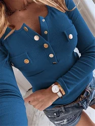 Autumn and Winter T-Shirts Women Long Sleeved Casual Button New Tops Ladies Flat Collar Pure Color Blusas S-5XL