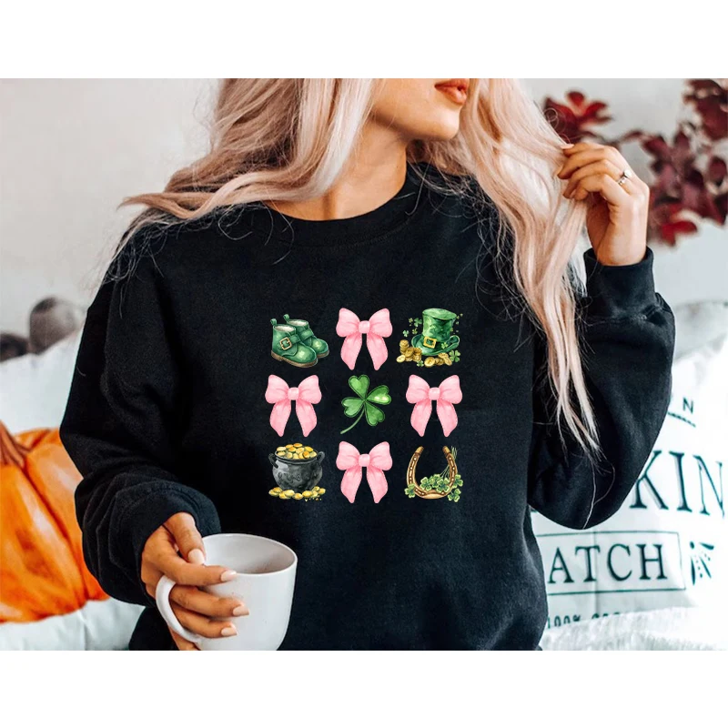 St. Patrick\'s Day Heat DTF Transfer Sticker Lucky Bowknot For T Shirts Jacket Fashion Iron On Print Patch Appliqued DIY Green