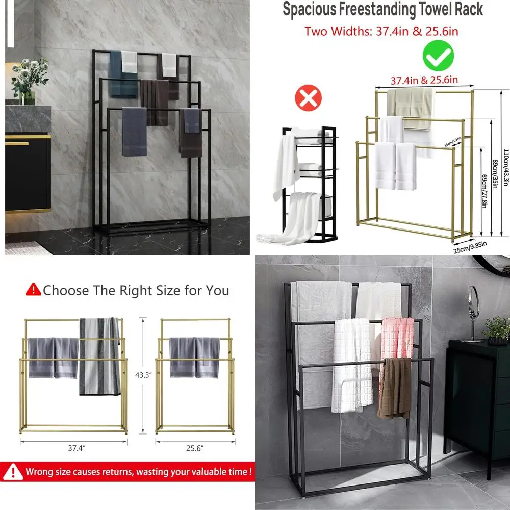 

Extra Wide Heavy-Duty Metal 3-Tier Towel Rack for Bathroom or Poolside - Matte Black, 25.6” Wide
