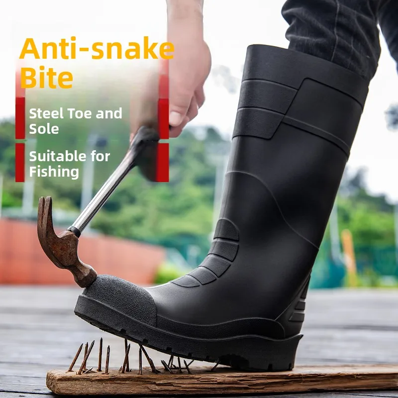 

Дождевые сапоги со стальным носком и высокими трубками для мужчин и женщин, Thiened Anti Cru и пирсинг Water oes Construction Site Snake B...