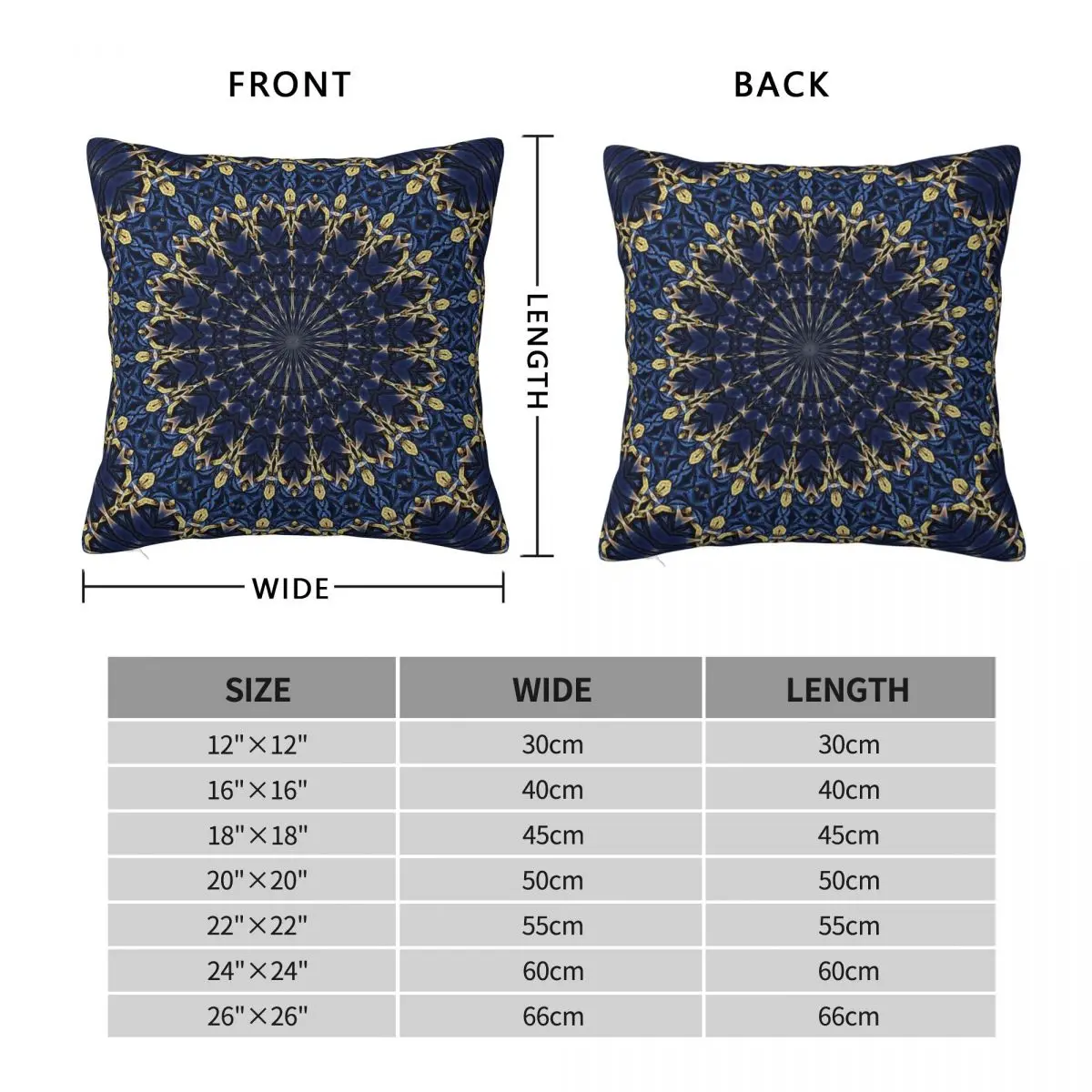 Navy Blue And Gold Square Pillowcase Polyester Linen Velvet Pattern Zip Decorative Car Cushion Cover