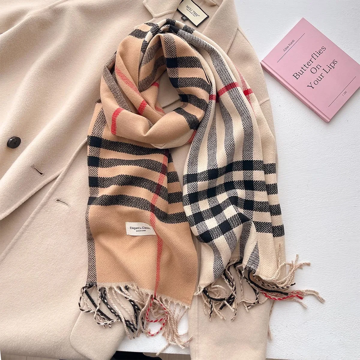 2024 New Autumn and Winter Scarf Women\'s Plaid Double-sided Imitation Cashmere Warm Scarves Senior Students Long Shawl Muffler