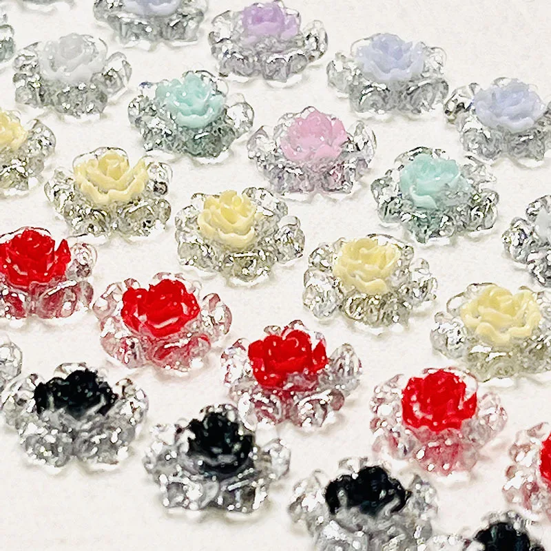 30pcs miniso ice through flower cartoon nail charms for diy nail making cute mini resin flatback nail art decoreation