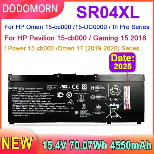 DODOMORN-batería SR04XL para ordenador portátil HP Omen 15-ce000 15-DC0000 Pavilion 15-cb000 Pavilion Gaming 15 2018 4550mAh/70.07WH Notebook