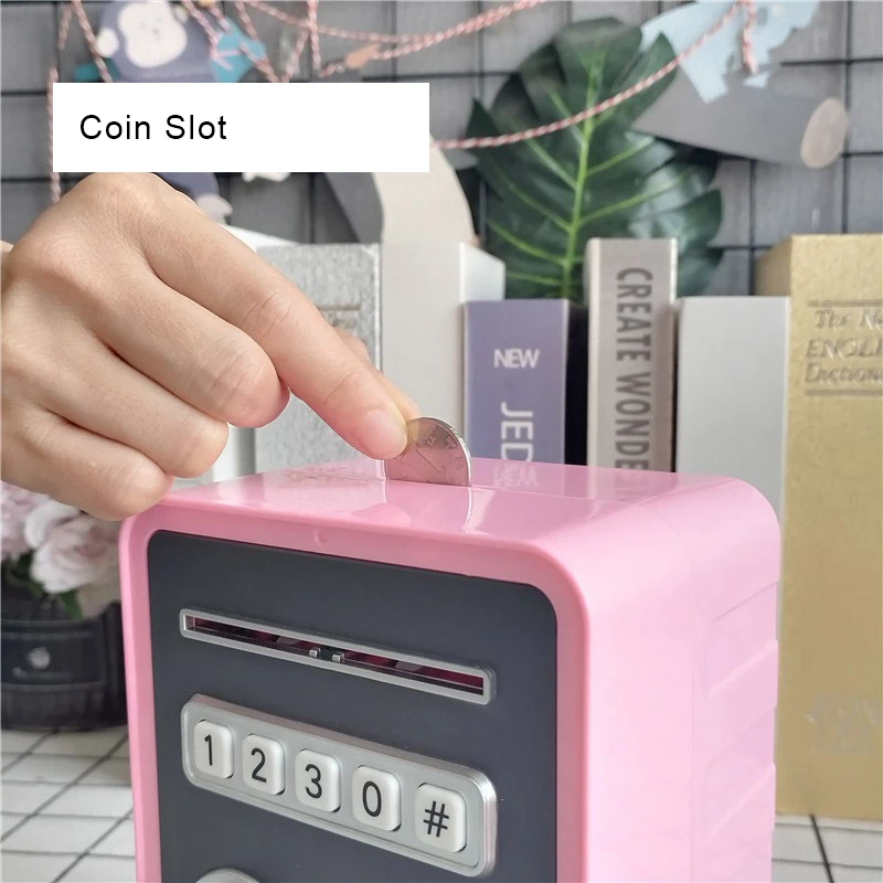 Automatic Roll Money Piggy Bank, Fingerprint Password Simulation Electric Sound Light Kids Large Capacity Savings Safe Toy - view 2