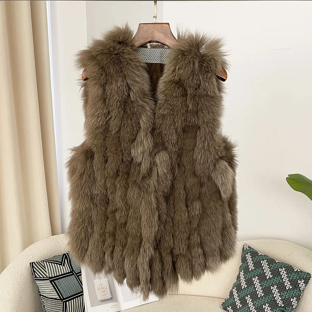 Natural Real Fox Fur Vest Thick Luxury Waistcoat Female Natural Fur Jacket Streetwear New Autumn Winter Warm Women\'s Coat