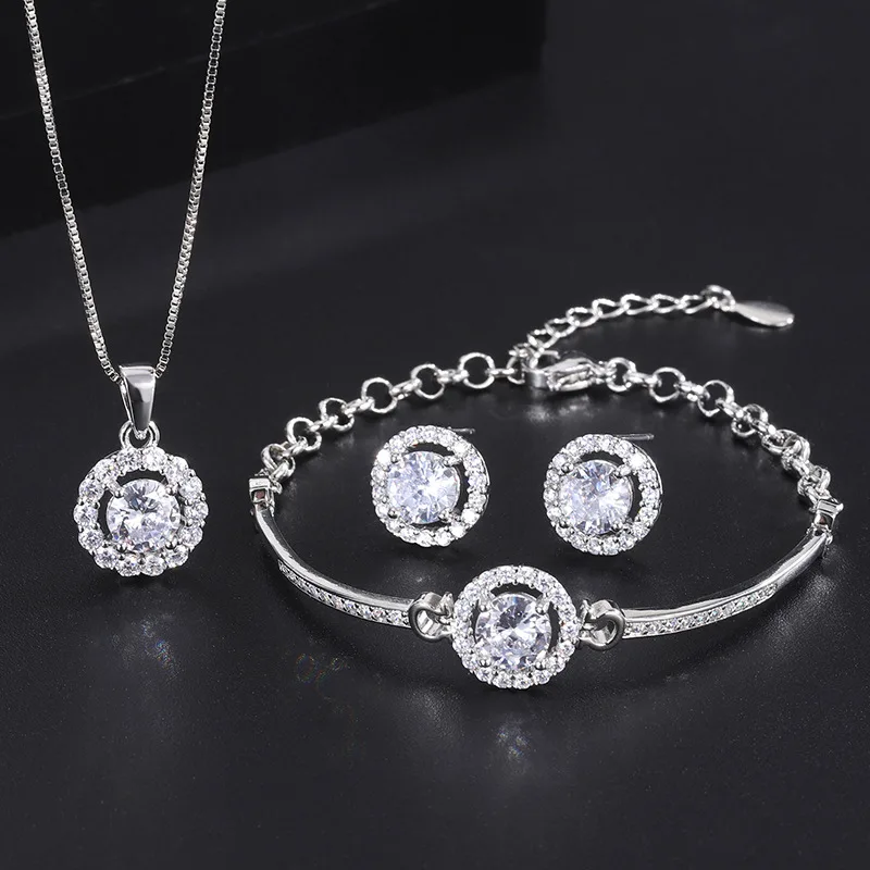 

White Zircon Earrings Jewelry New Heartbeat Zircon Bracelet Light Luxury Clavicle Chain Necklace Pendant