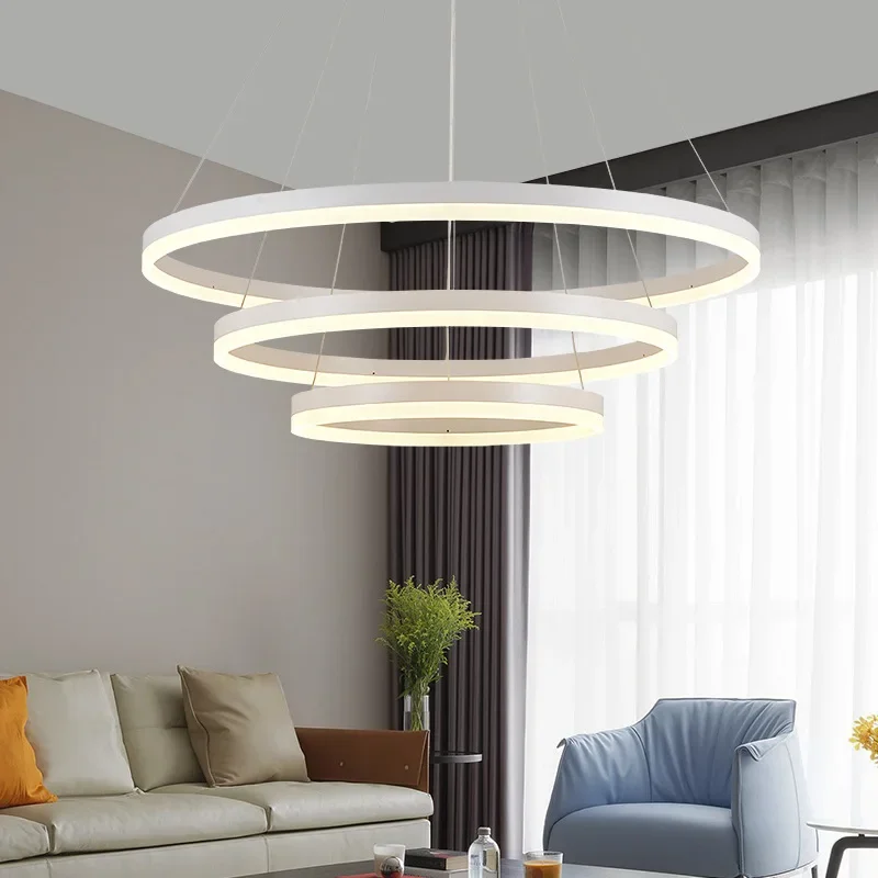 LED Aluminum Pendant Lamp, Black and Gold, Dining Room, Kitchen, Large Pendant Lamp, Modern Living Room Decoration, Circular Lig