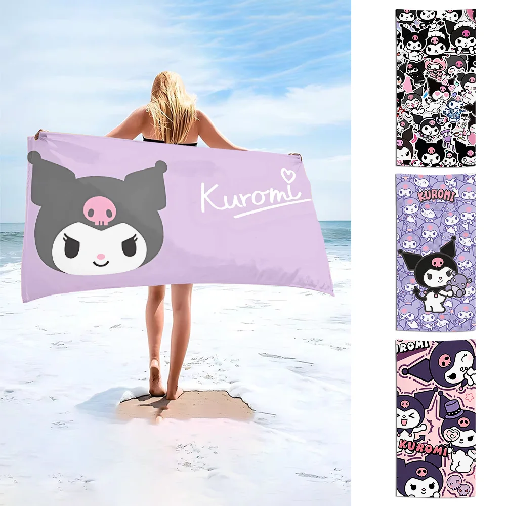 Cartoon Kuromi Beach Towel Microfiber Sand Free Quick Dry Soft Sandproof Pool Towels Gift for Women Travel Gym Shower Camping